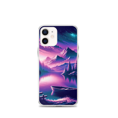 Magische Alpen-Dämmerung, rosa-lila Himmel und Bergsee mit Boot - iPhone Schutzhülle (durchsichtig) berge xxx yyy zzz iPhone 12 mini