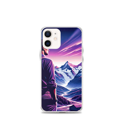 Wanderer in alpiner Dämmerung, schneebedeckte Gipfel ins Unendliche - iPhone Schutzhülle (durchsichtig) wandern xxx yyy zzz iPhone 12 mini