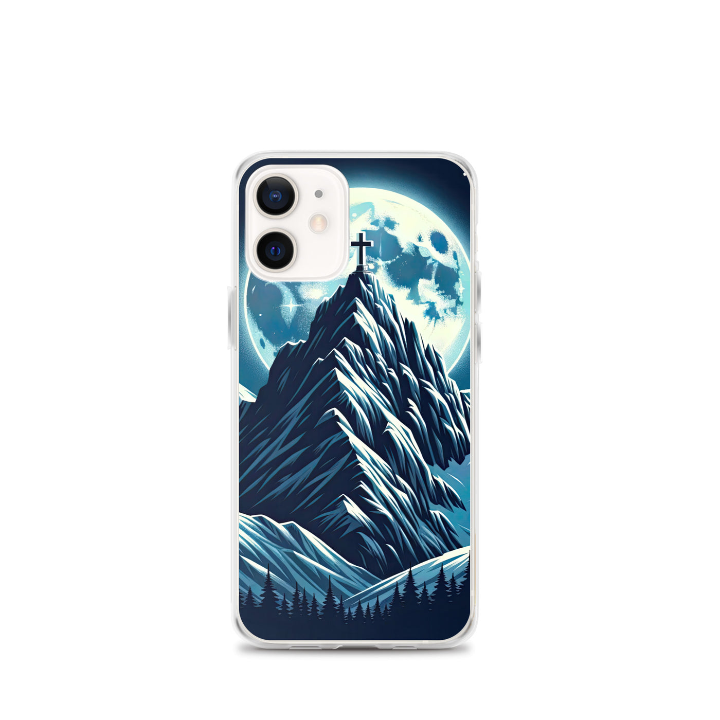 Mondnacht und Gipfelkreuz in den Alpen, glitzernde Schneegipfel - iPhone Schutzhülle (durchsichtig) berge xxx yyy zzz iPhone 12 mini