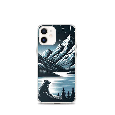 Bär in Alpen-Mondnacht, silberne Berge, schimmernde Seen - iPhone Schutzhülle (durchsichtig) camping xxx yyy zzz iPhone 12 mini