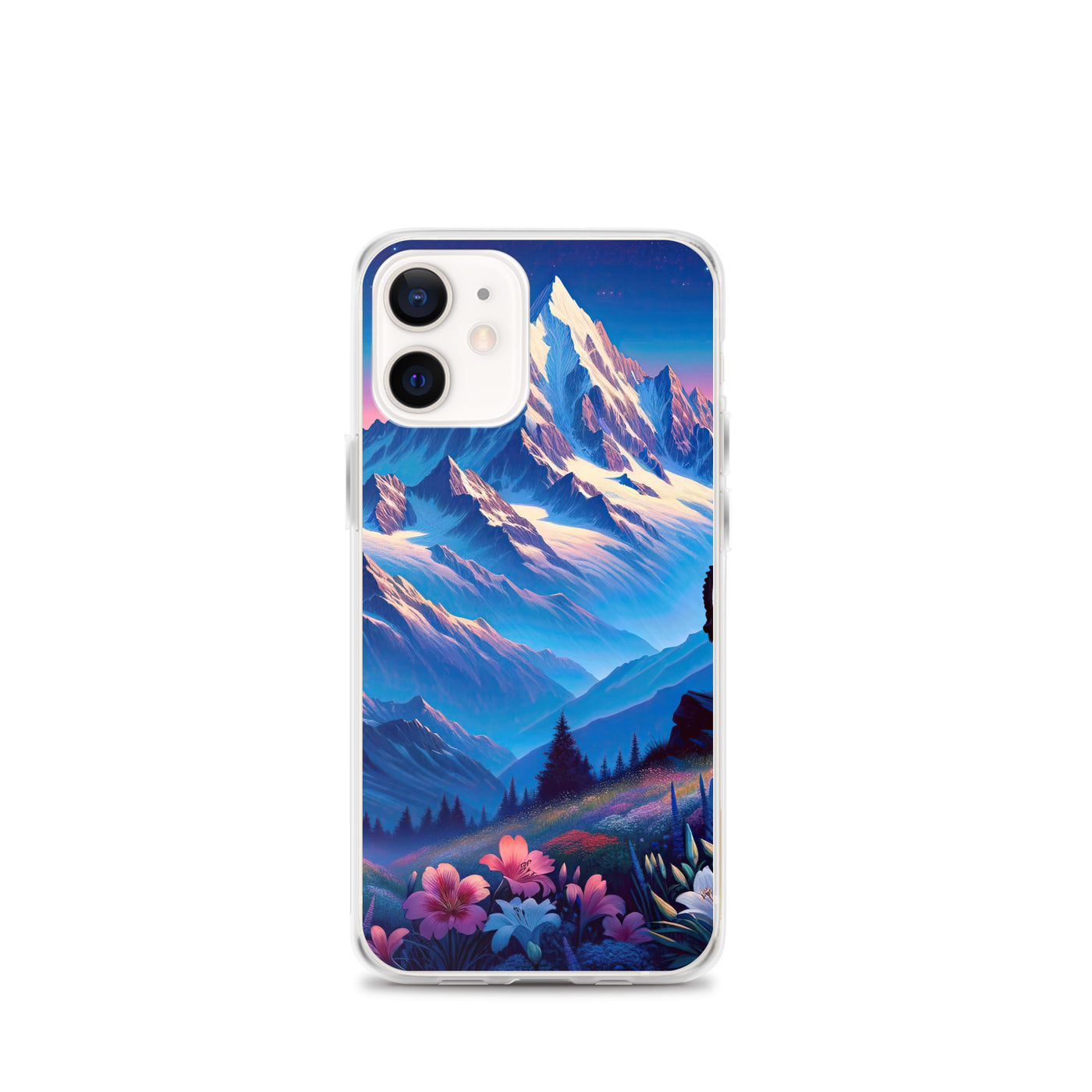 Steinbock bei Dämmerung in den Alpen, sonnengeküsste Schneegipfel - iPhone Schutzhülle (durchsichtig) berge xxx yyy zzz iPhone 12 mini