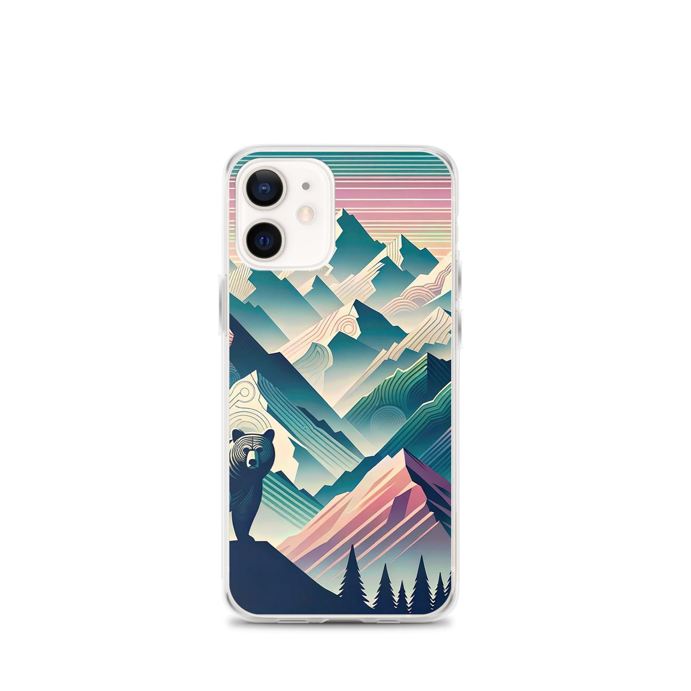 Bär im Panoramablick der Alpen, moderne Kunst-Gebirgsschichten - iPhone Schutzhülle (durchsichtig) camping xxx yyy zzz iPhone 12 mini
