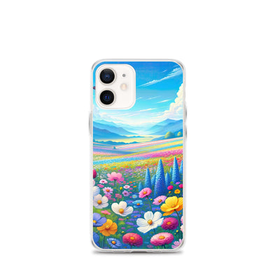 Weitläufiges Blumenfeld unter himmelblauem Himmel, leuchtende Flora - iPhone Schutzhülle (durchsichtig) camping xxx yyy zzz iPhone 12 mini
