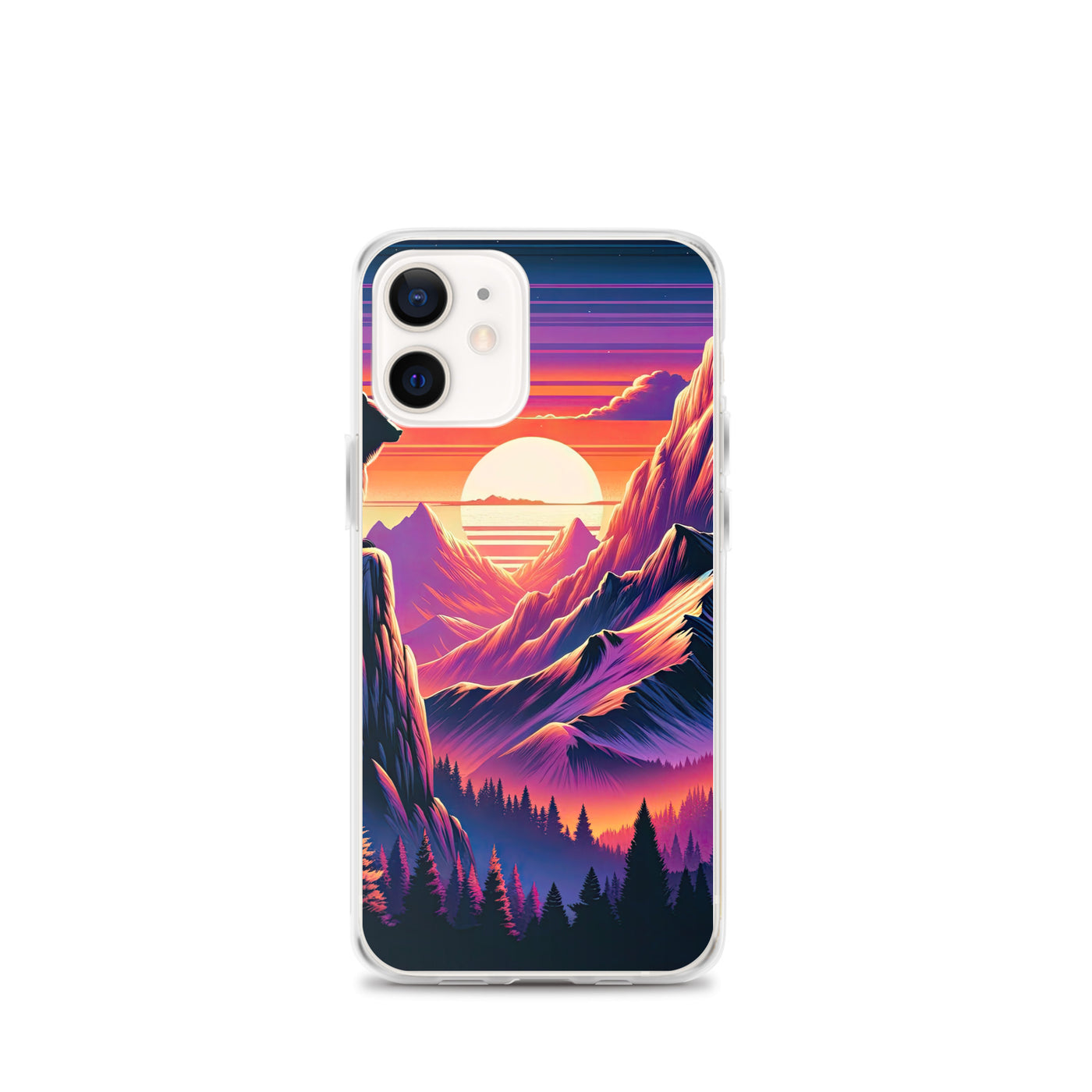 Alpen-Sonnenuntergang mit Bär auf Hügel, warmes Himmelsfarbenspiel - iPhone Schutzhülle (durchsichtig) camping xxx yyy zzz iPhone 12 mini
