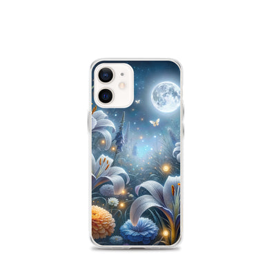 Ätherische Mondnacht auf blühender Wiese, silbriger Blumenglanz - iPhone Schutzhülle (durchsichtig) camping xxx yyy zzz iPhone 12 mini