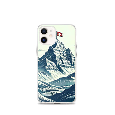 Ausgedehnte Bergkette mit dominierendem Gipfel und wehender Schweizer Flagge - iPhone Schutzhülle (durchsichtig) berge xxx yyy zzz iPhone 12 mini