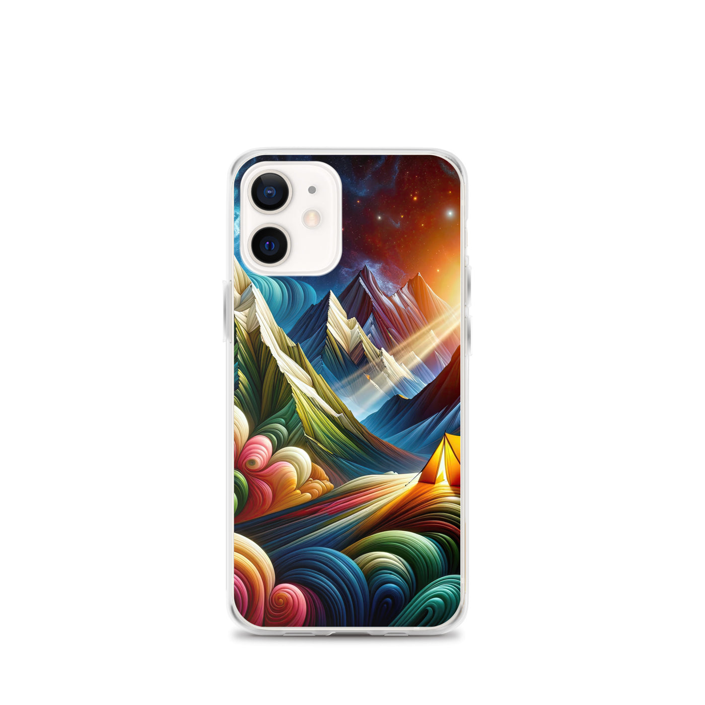 Abstrakte Bergwelt in lebendigen Farben mit Zelt - iPhone Schutzhülle (durchsichtig) camping xxx yyy zzz iPhone 12 mini