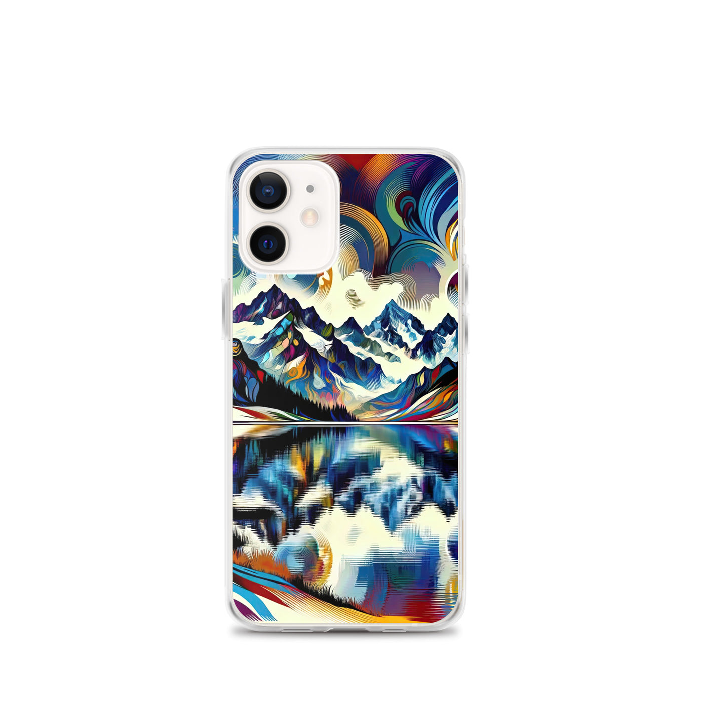 Alpensee im Zentrum eines abstrakt-expressionistischen Alpen-Kunstwerks - iPhone Schutzhülle (durchsichtig) berge xxx yyy zzz iPhone 12 mini