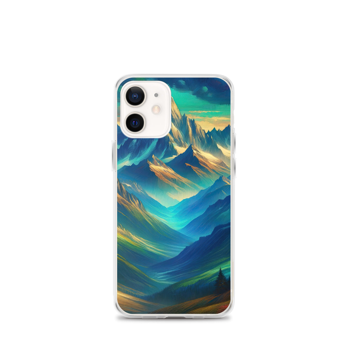 Atemberaubende alpine Komposition mit majestätischen Gipfeln und Tälern - iPhone Schutzhülle (durchsichtig) berge xxx yyy zzz iPhone 12 mini