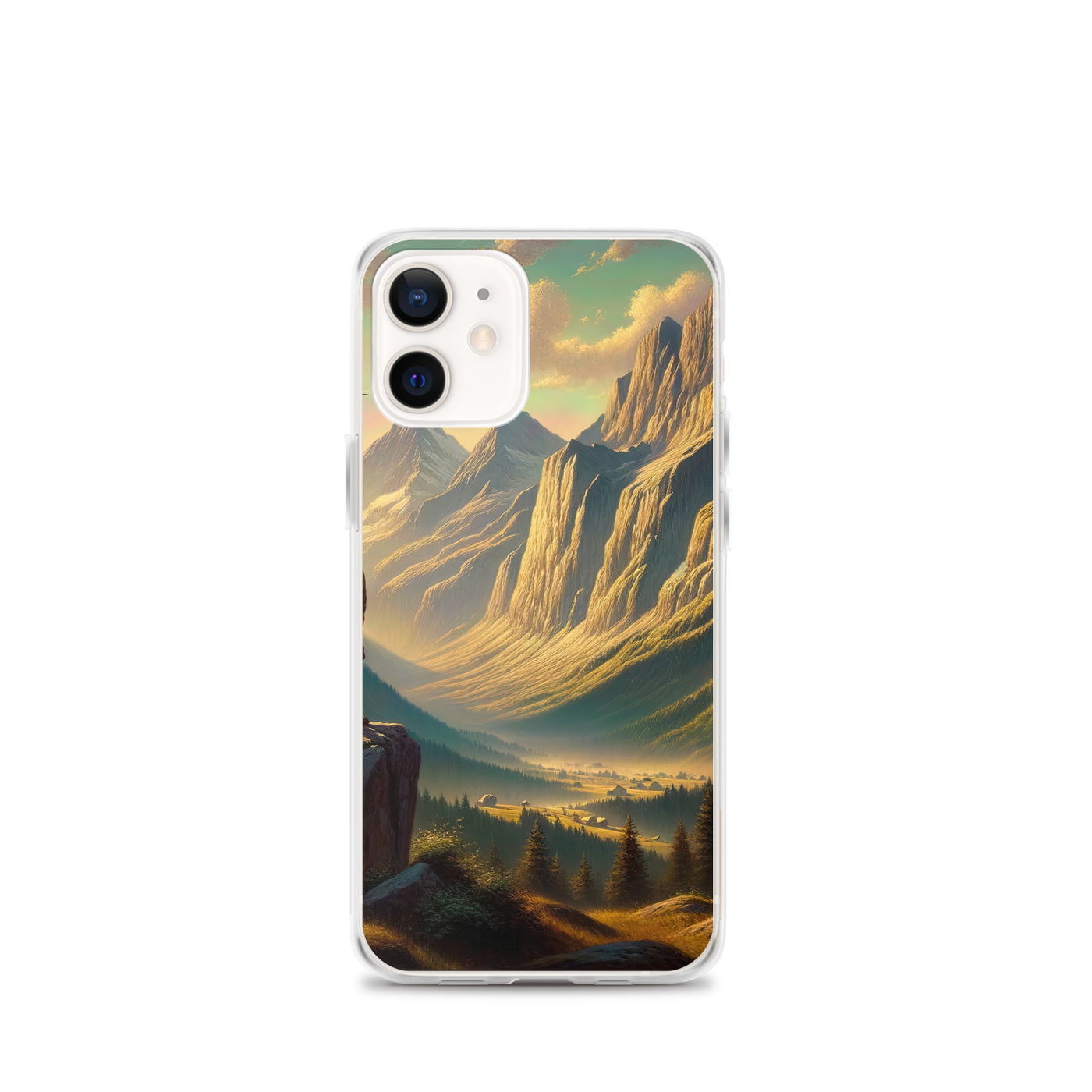 Ölgemälde eines Schweizer Wanderers in den Alpen bei goldenem Sonnenlicht - iPhone Schutzhülle (durchsichtig) wandern xxx yyy zzz iPhone 12 mini