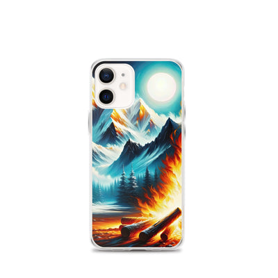 Ölgemälde von Feuer und Eis: Lagerfeuer und Alpen im Kontrast, warme Flammen - iPhone Schutzhülle (durchsichtig) camping xxx yyy zzz iPhone 12 mini