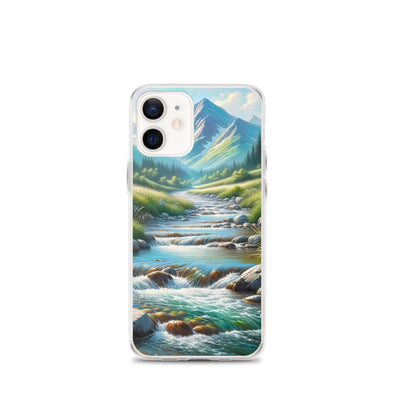 Sanfter Gebirgsbach in Ölgemälde, klares Wasser über glatten Felsen - iPhone Schutzhülle (durchsichtig) berge xxx yyy zzz iPhone 12 mini