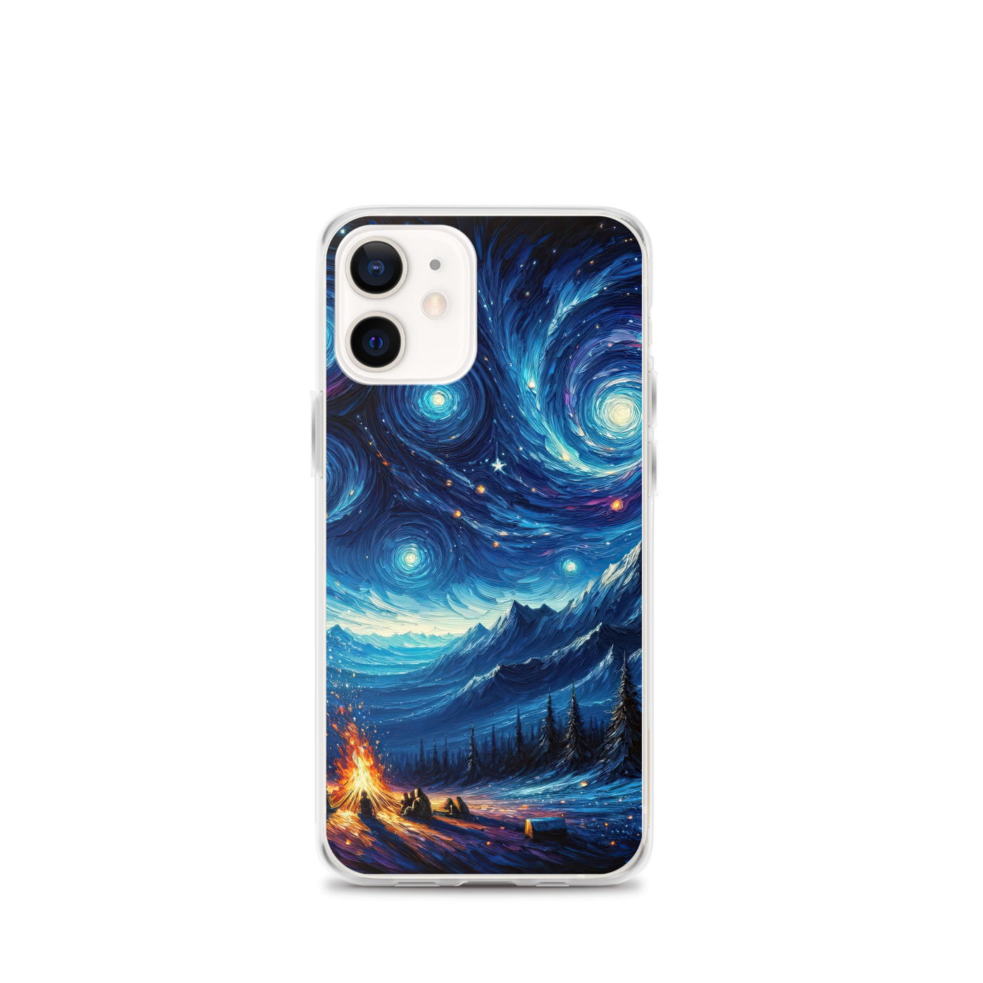 Sternennacht über den Alpen inspiriertes Ölgemälde, mystischer Nachthimmel in Blau - iPhone Schutzhülle (durchsichtig) camping xxx yyy zzz iPhone 12 mini