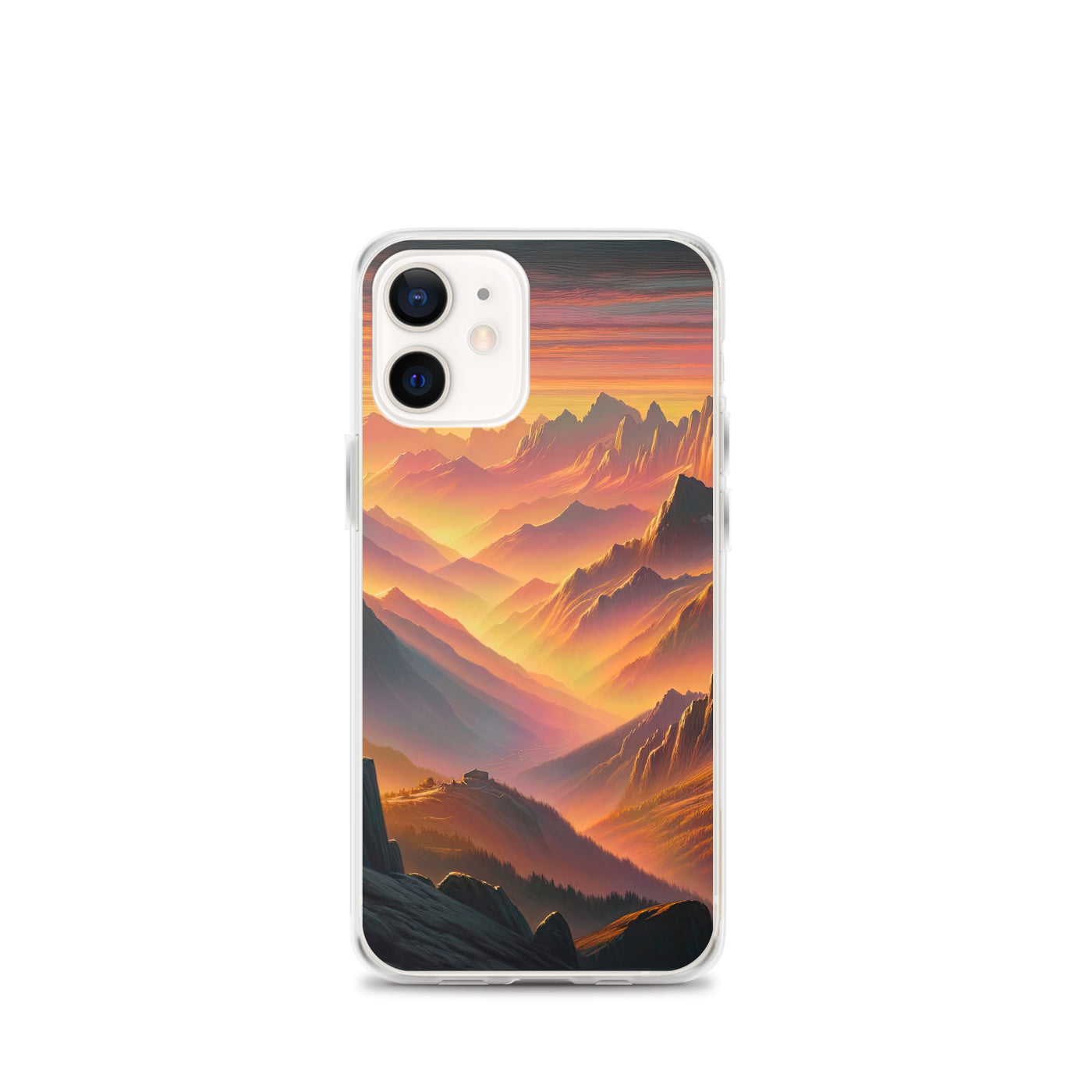 Ölgemälde der Alpen in der goldenen Stunde mit Wanderer, Orange-Rosa Bergpanorama - iPhone Schutzhülle (durchsichtig) wandern xxx yyy zzz iPhone 12 mini