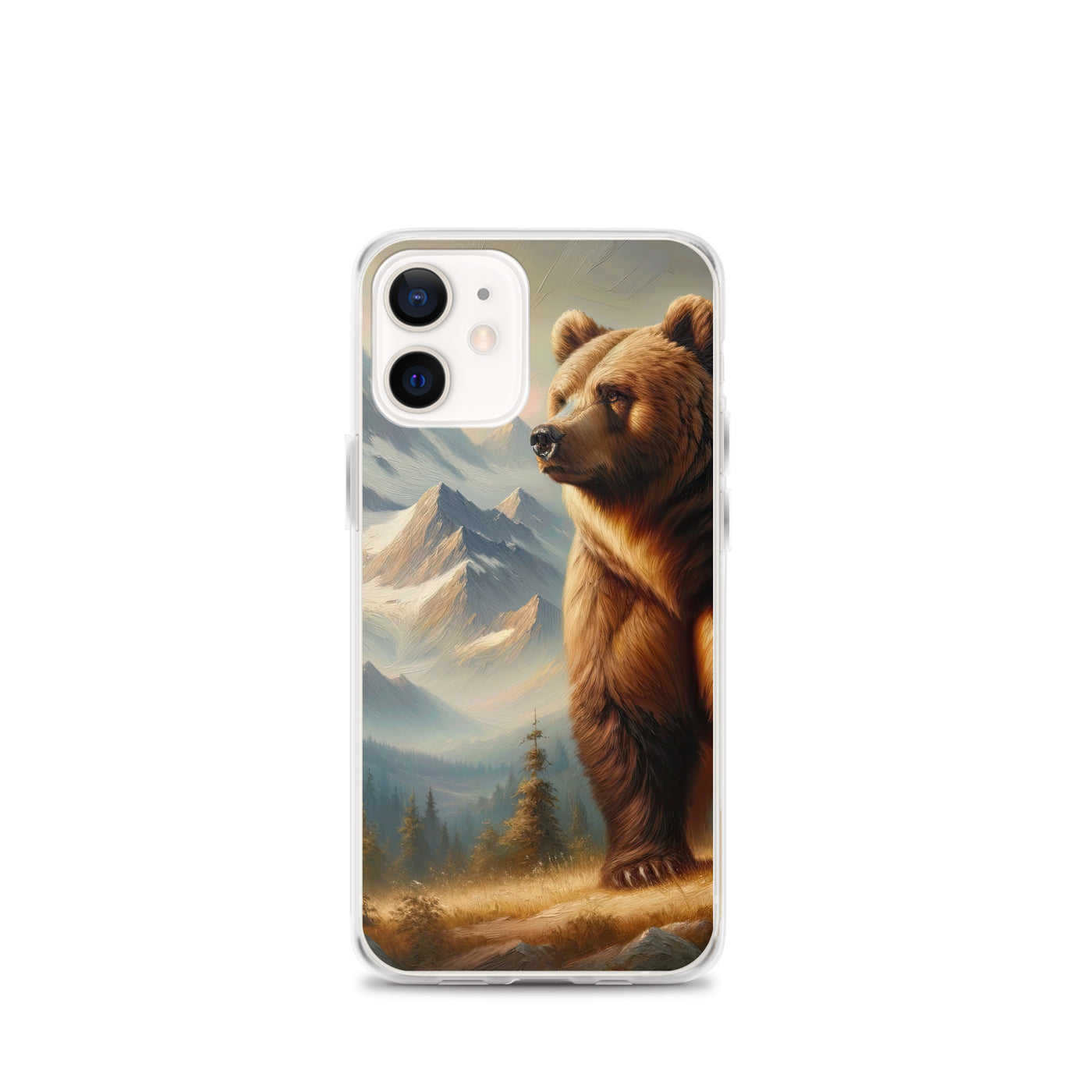 Ölgemälde eines königlichen Bären vor der majestätischen Alpenkulisse - iPhone Schutzhülle (durchsichtig) camping xxx yyy zzz iPhone 12 mini