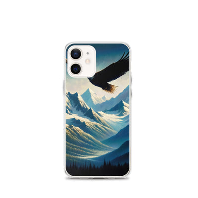 Ölgemälde eines Adlers vor schneebedeckten Bergsilhouetten - iPhone Schutzhülle (durchsichtig) berge xxx yyy zzz iPhone 12 mini