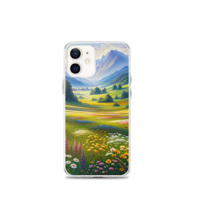 Ölgemälde einer Almwiese, Meer aus Wildblumen in Gelb- und Lilatönen - iPhone Schutzhülle (durchsichtig) berge xxx yyy zzz iPhone 12 mini
