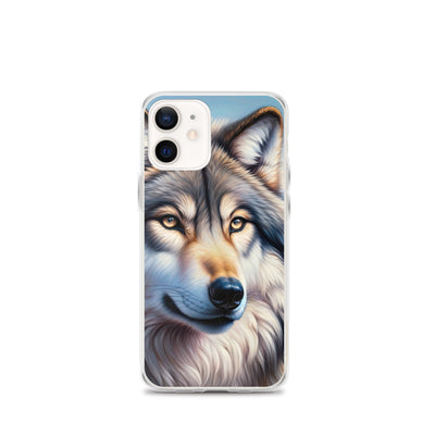 Ölgemäldeporträt eines majestätischen Wolfes mit intensiven Augen in der Berglandschaft (AN) - iPhone Schutzhülle (durchsichtig) xxx yyy zzz iPhone 12 mini