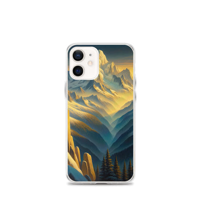 Ölgemälde eines Wanderers bei Morgendämmerung auf Alpengipfeln mit goldenem Sonnenlicht - iPhone Schutzhülle (durchsichtig) wandern xxx yyy zzz iPhone 12 mini