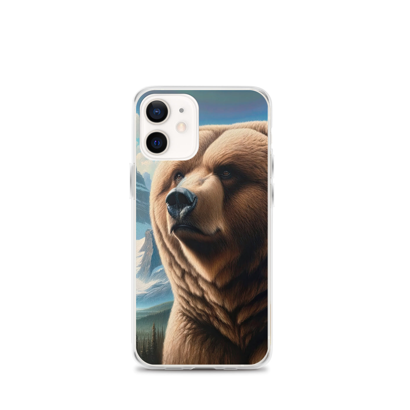 Realistisches Ölgemälde eines männlichen Bären in den Bergen mit Fokus auf Stärke und Schärfe - iPhone Schutzhülle (durchsichtig) camping xxx yyy zzz iPhone 12 mini