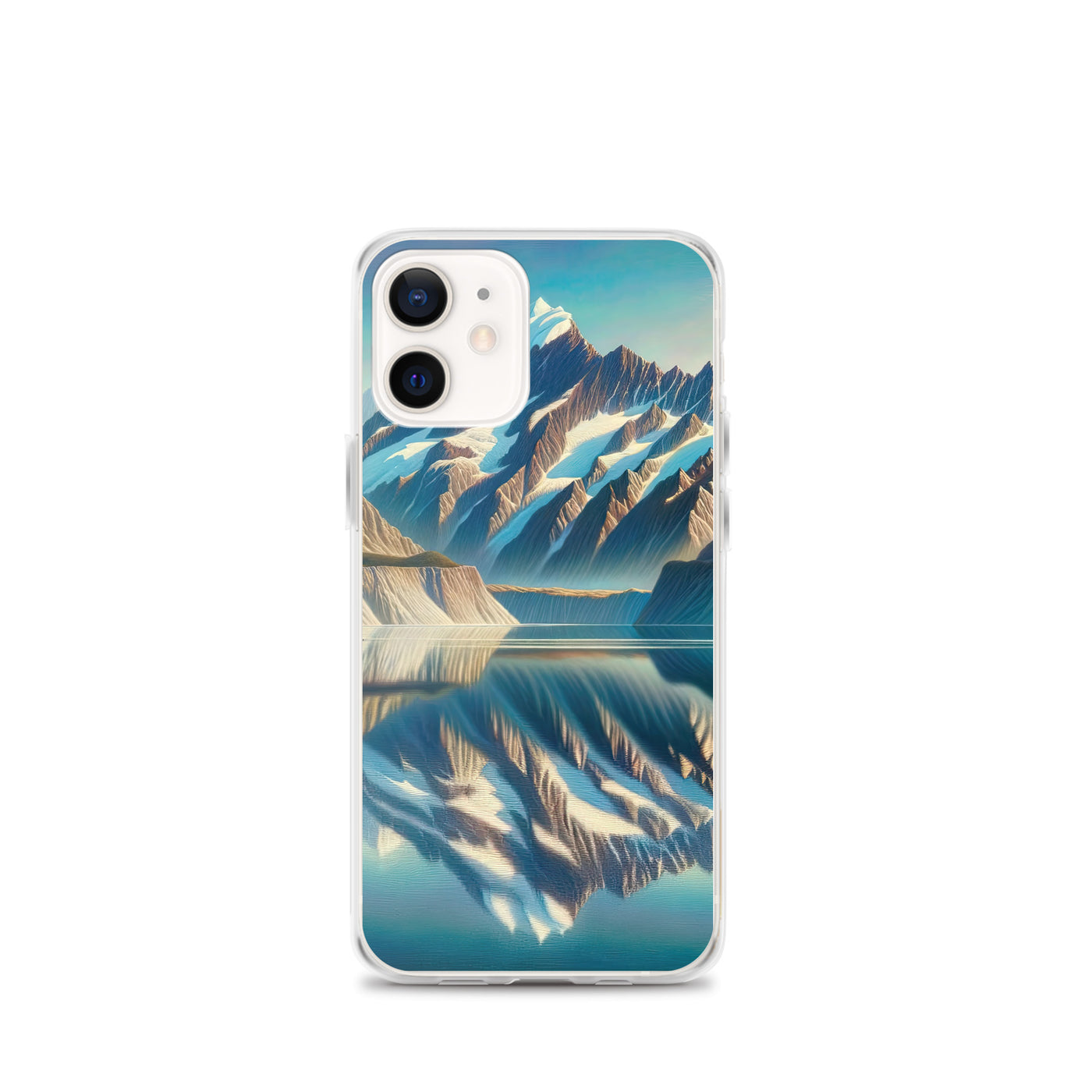 Ölgemälde eines unberührten Sees, der die Bergkette spiegelt - iPhone Schutzhülle (durchsichtig) berge xxx yyy zzz iPhone 12 mini