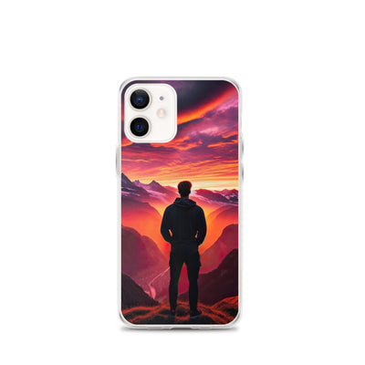 Foto der Schweizer Alpen im Sonnenuntergang, Himmel in surreal glänzenden Farbtönen - iPhone Schutzhülle (durchsichtig) wandern xxx yyy zzz iPhone 12 mini