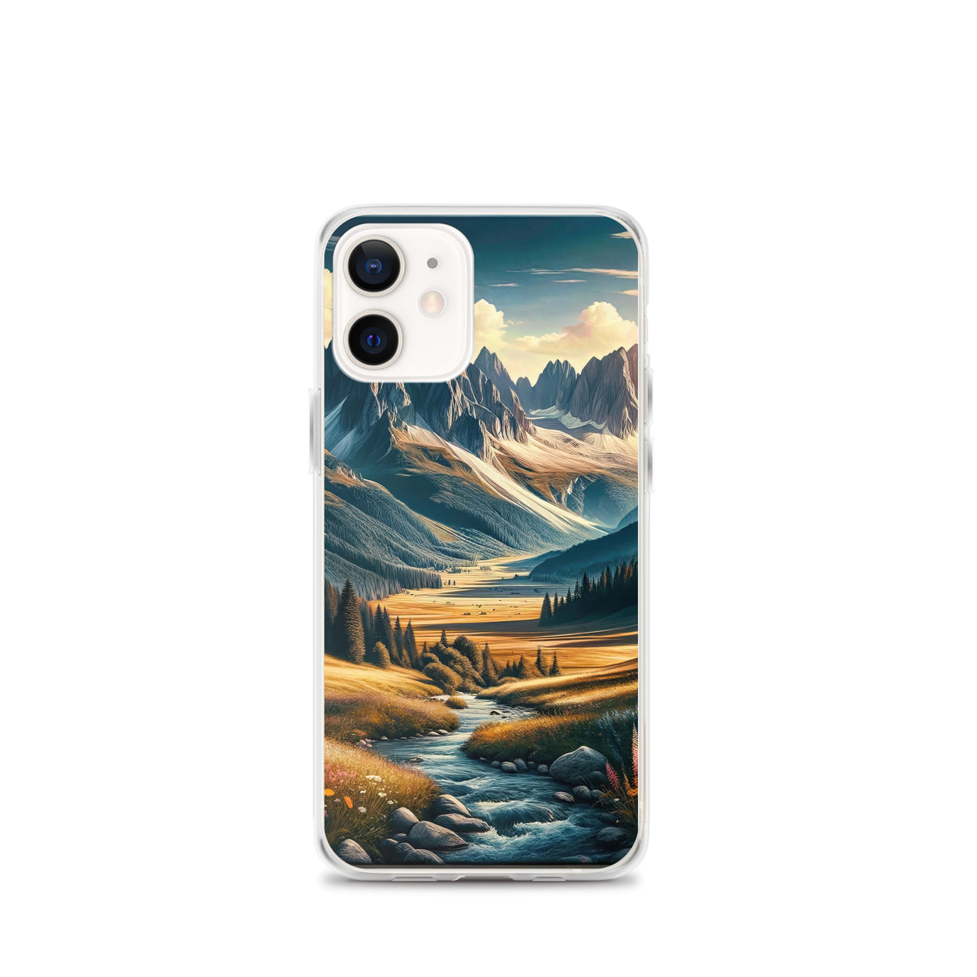 Quadratisches Kunstwerk der Alpen, majestätische Berge unter goldener Sonne - iPhone Schutzhülle (durchsichtig) berge xxx yyy zzz iPhone 12 mini