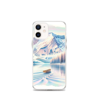 Aquarell eines klaren Alpenmorgens, Boot auf Bergsee in Pastelltönen - iPhone Schutzhülle (durchsichtig) berge xxx yyy zzz iPhone 12 mini