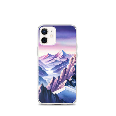 Aquarell eines Bergsteigers auf einem Alpengipfel in der Abenddämmerung - iPhone Schutzhülle (durchsichtig) wandern xxx yyy zzz iPhone 12 mini