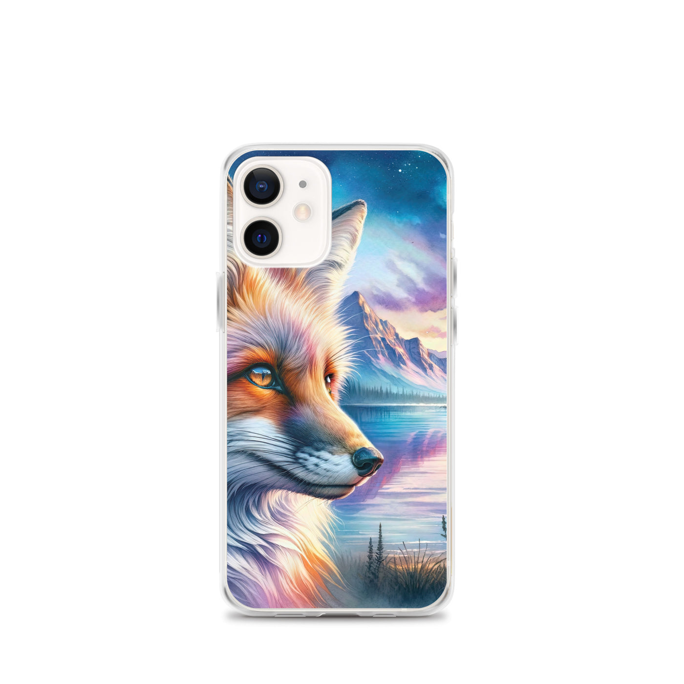 Aquarellporträt eines Fuchses im Dämmerlicht am Bergsee - iPhone Schutzhülle (durchsichtig) camping xxx yyy zzz iPhone 12 mini