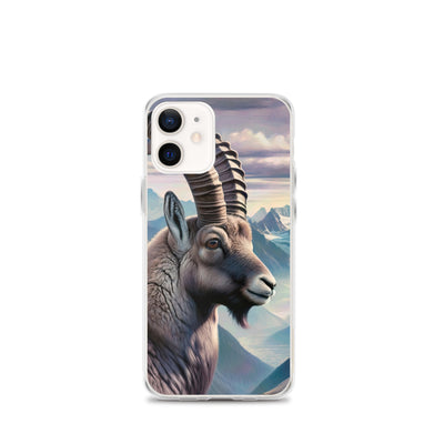 Digitales Steinbock-Porträt vor Alpenkulisse - iPhone Schutzhülle (durchsichtig) berge xxx yyy zzz iPhone 12 mini