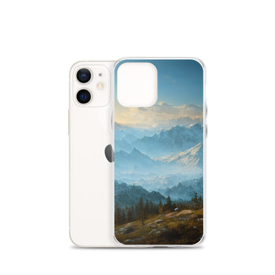 Schöne Berge mit Nebel bedeckt - Ölmalerei - iPhone Schutzhülle (durchsichtig) berge xxx