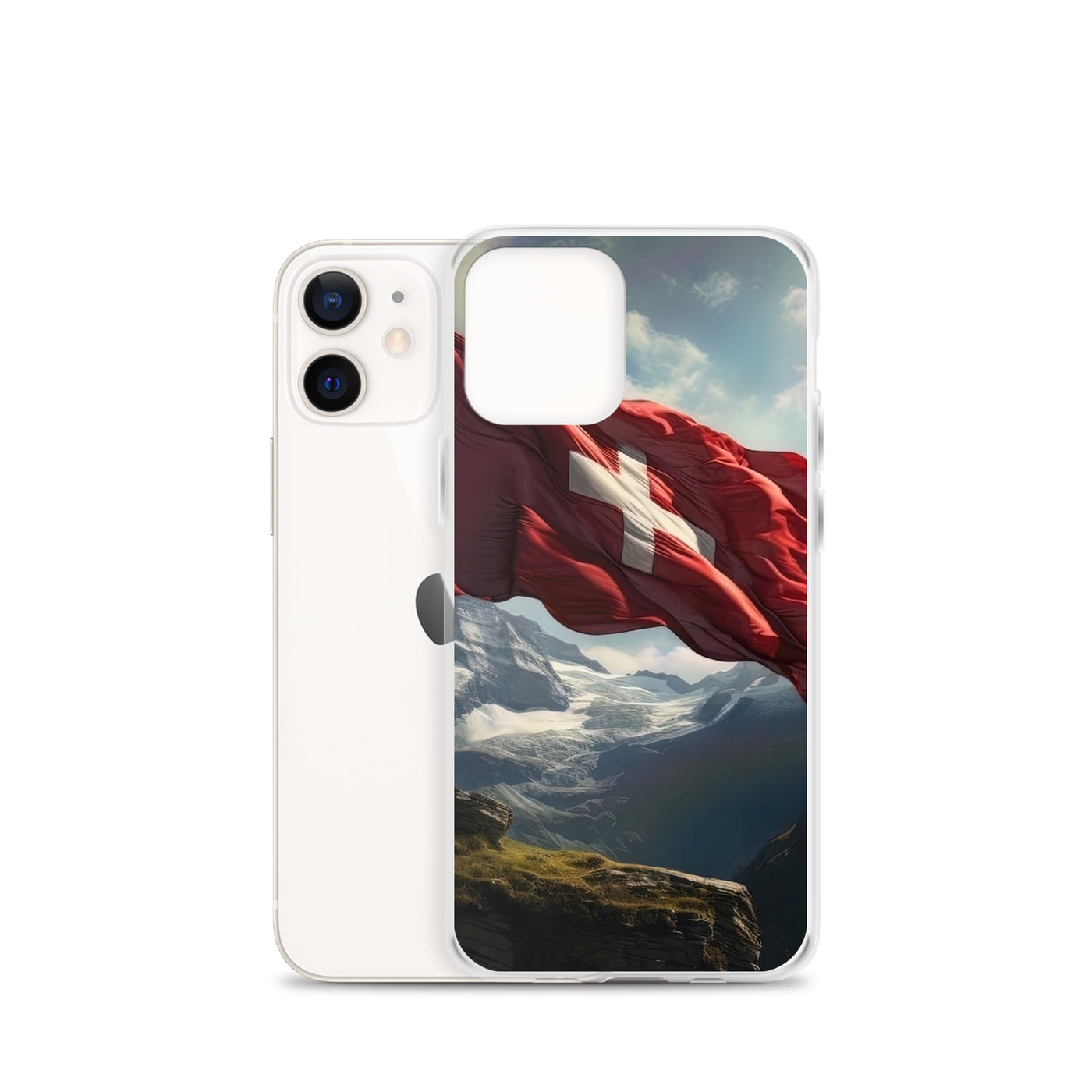 Schweizer Flagge und Berge im Hintergrund - Fotorealistische Malerei - iPhone Schutzhülle (durchsichtig) berge xxx