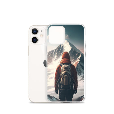 Wanderer von hinten vor einem Berg - Malerei - iPhone Schutzhülle (durchsichtig) berge xxx