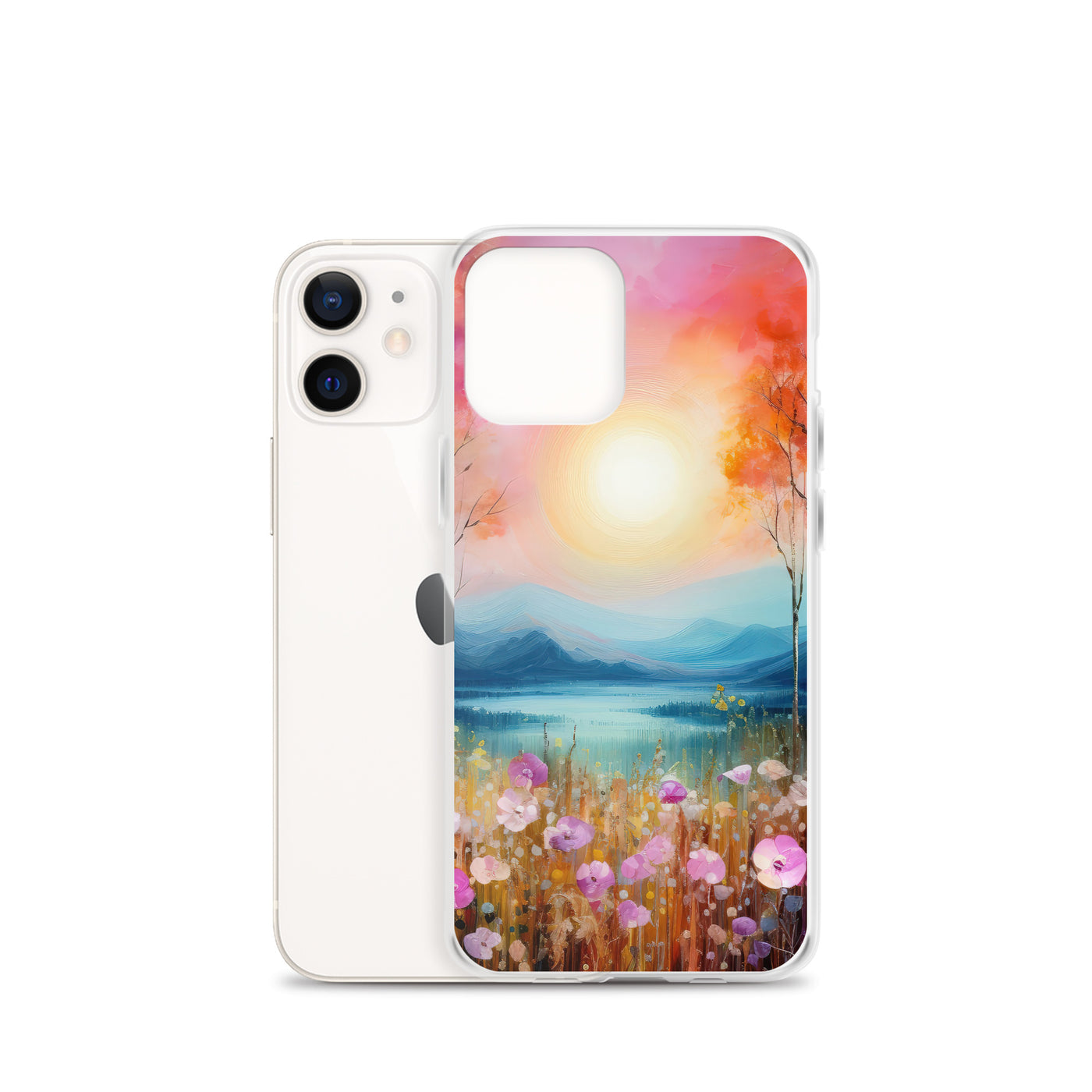 Berge, See, pinke Bäume und Blumen - Malerei - iPhone Schutzhülle (durchsichtig) berge xxx