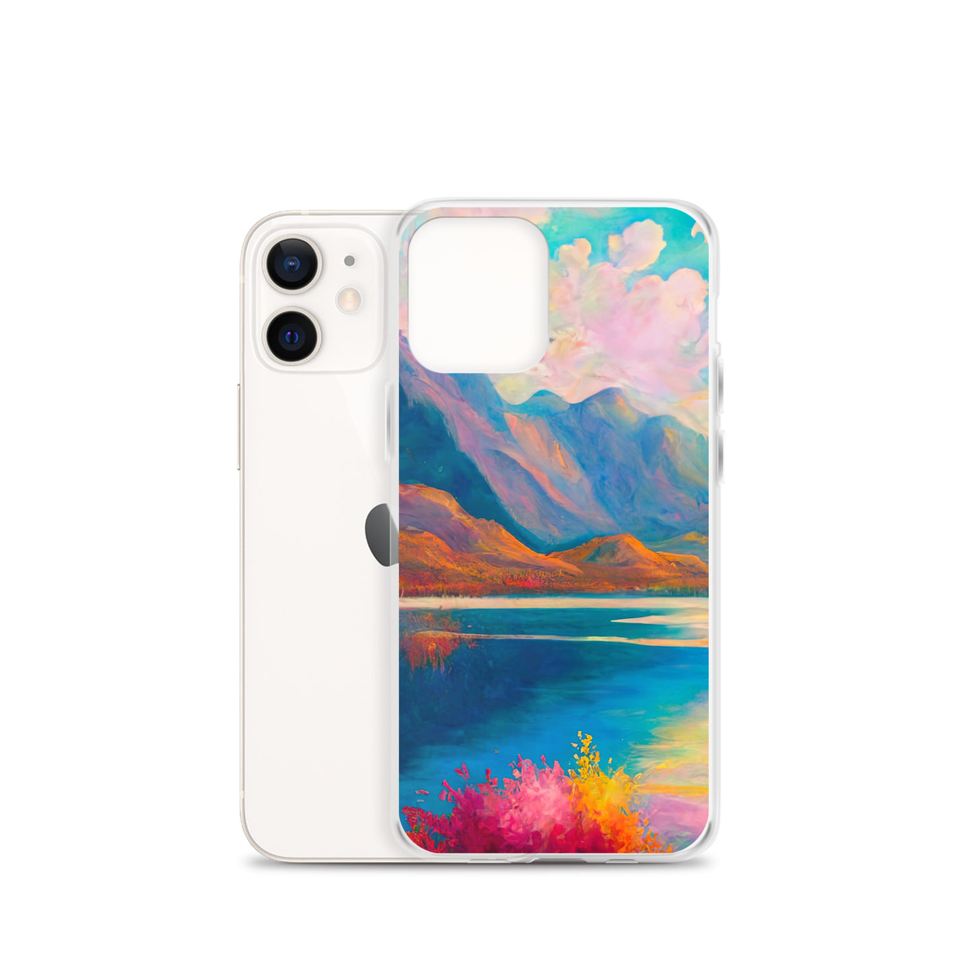 Berglandschaft und Bergsee - Farbige Ölmalerei - iPhone Schutzhülle (durchsichtig) berge xxx