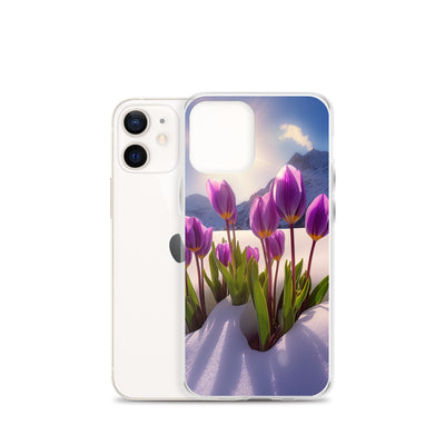 Tulpen im Schnee und in den Bergen - Blumen im Winter - iPhone Schutzhülle (durchsichtig) berge xxx