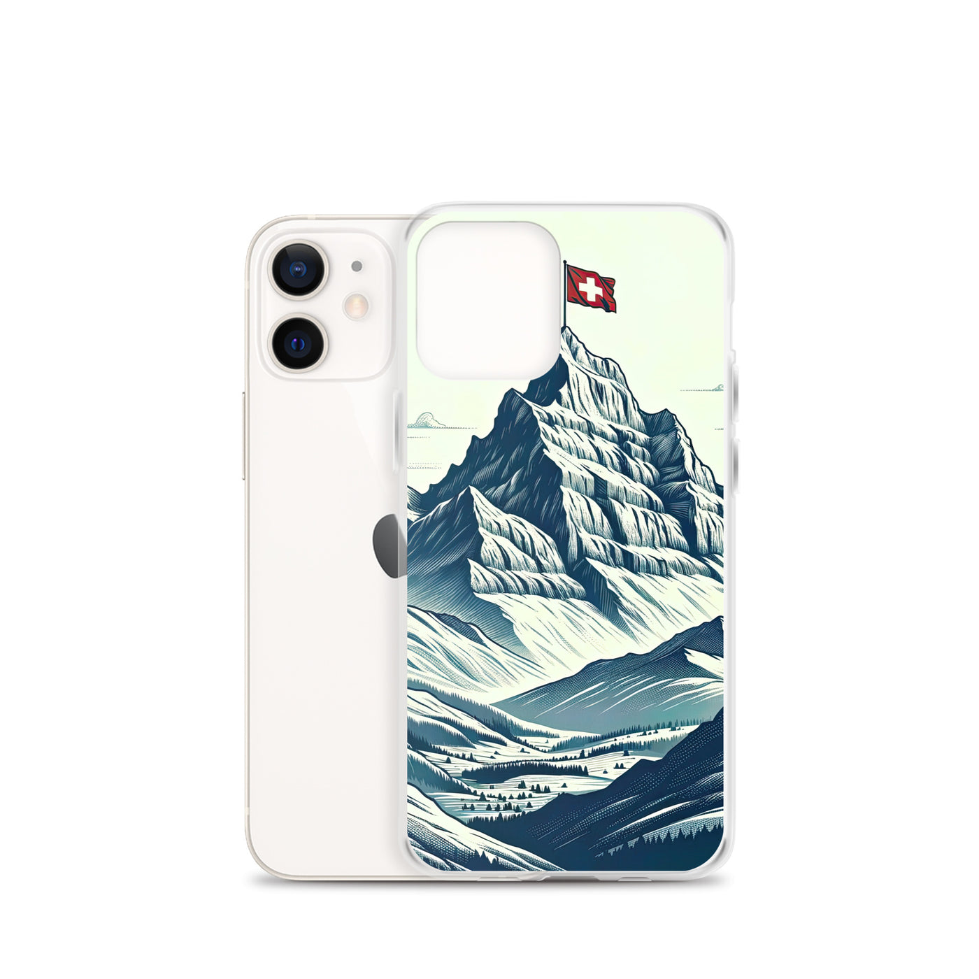 Ausgedehnte Bergkette mit dominierendem Gipfel und wehender Schweizer Flagge - iPhone Schutzhülle (durchsichtig) berge xxx yyy zzz