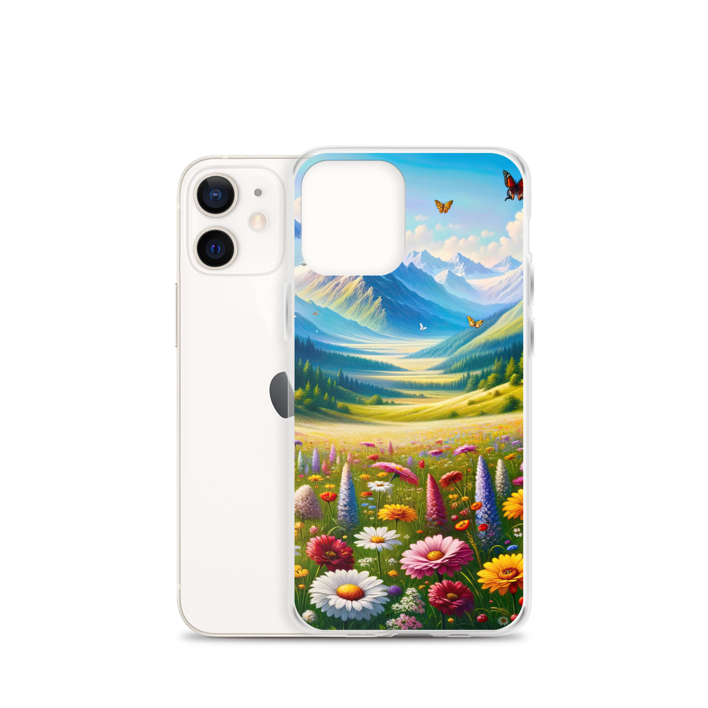 Ölgemälde einer ruhigen Almwiese, Oase mit bunter Wildblumenpracht - iPhone Schutzhülle (durchsichtig) camping xxx yyy zzz