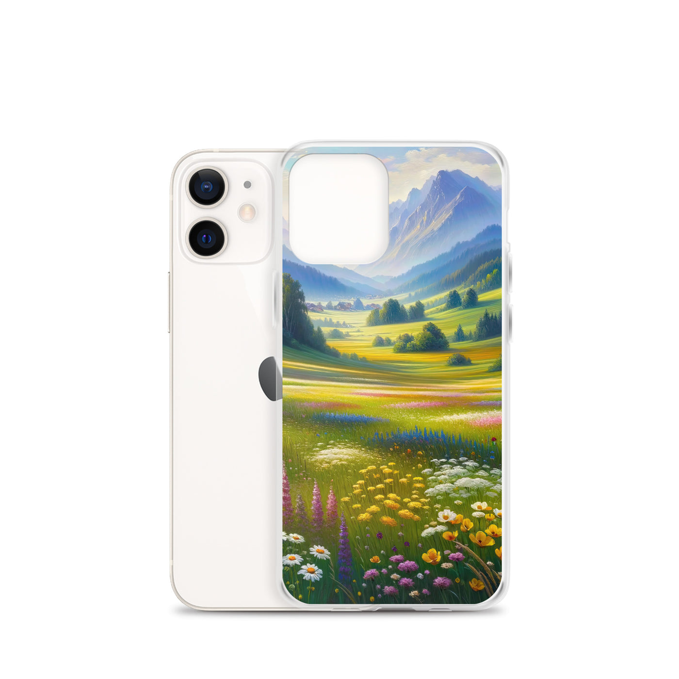 Ölgemälde einer Almwiese, Meer aus Wildblumen in Gelb- und Lilatönen - iPhone Schutzhülle (durchsichtig) berge xxx yyy zzz