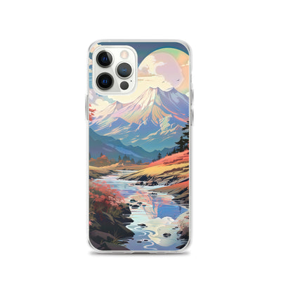 Berge. Fluss und Blumen - Malerei - iPhone Schutzhülle (durchsichtig) berge xxx iPhone 12 Pro