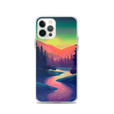 Berge, Fluss, Sonnenuntergang - Malerei - iPhone Schutzhülle (durchsichtig) berge xxx iPhone 12 Pro