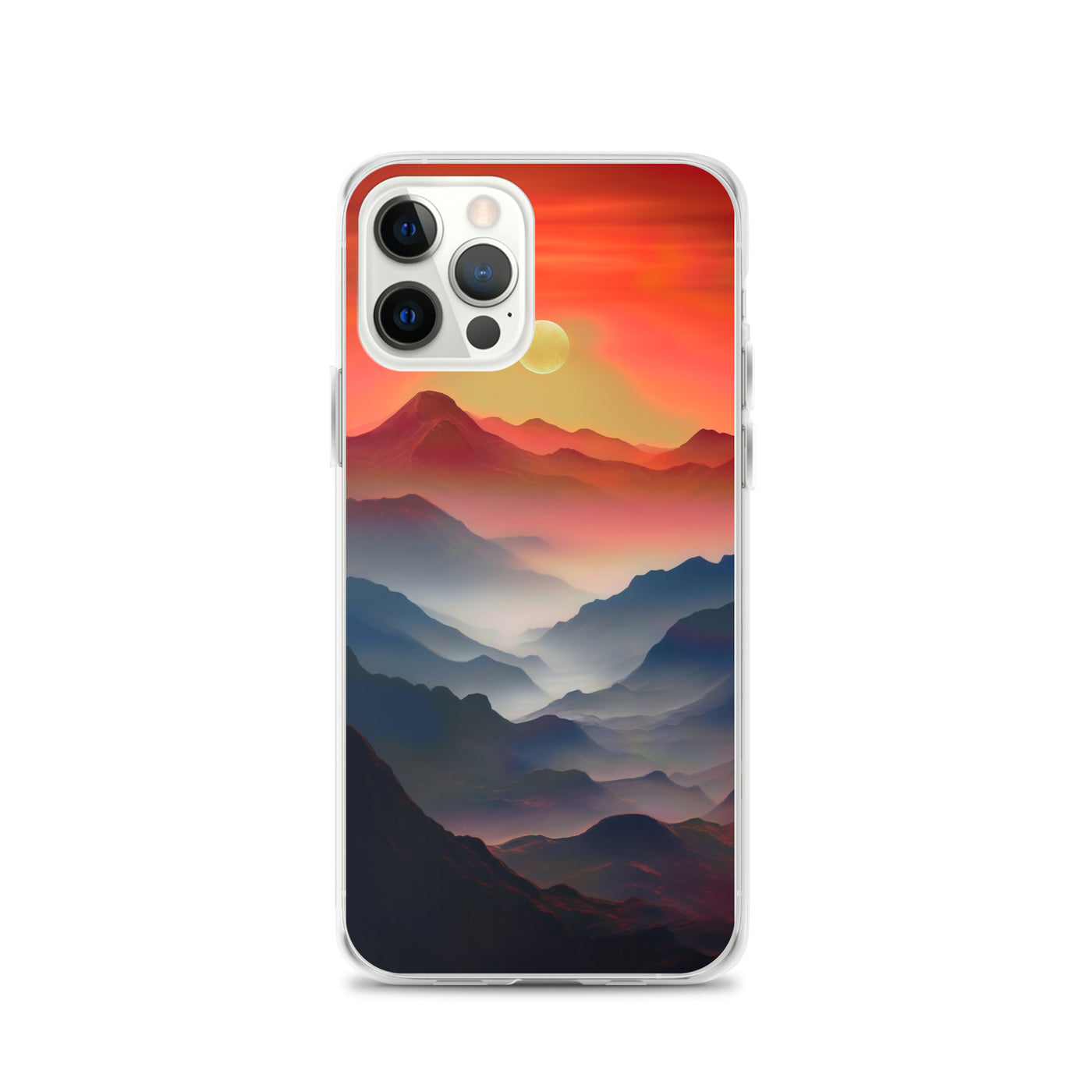 Sonnteruntergang, Gebirge und Nebel - Landschaftsmalerei - iPhone Schutzhülle (durchsichtig) berge xxx iPhone 12 Pro