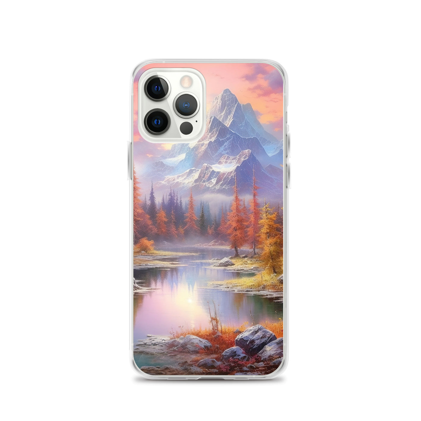 Landschaftsmalerei - Berge, Bäume, Bergsee und Herbstfarben - iPhone Schutzhülle (durchsichtig) berge xxx iPhone 12 Pro
