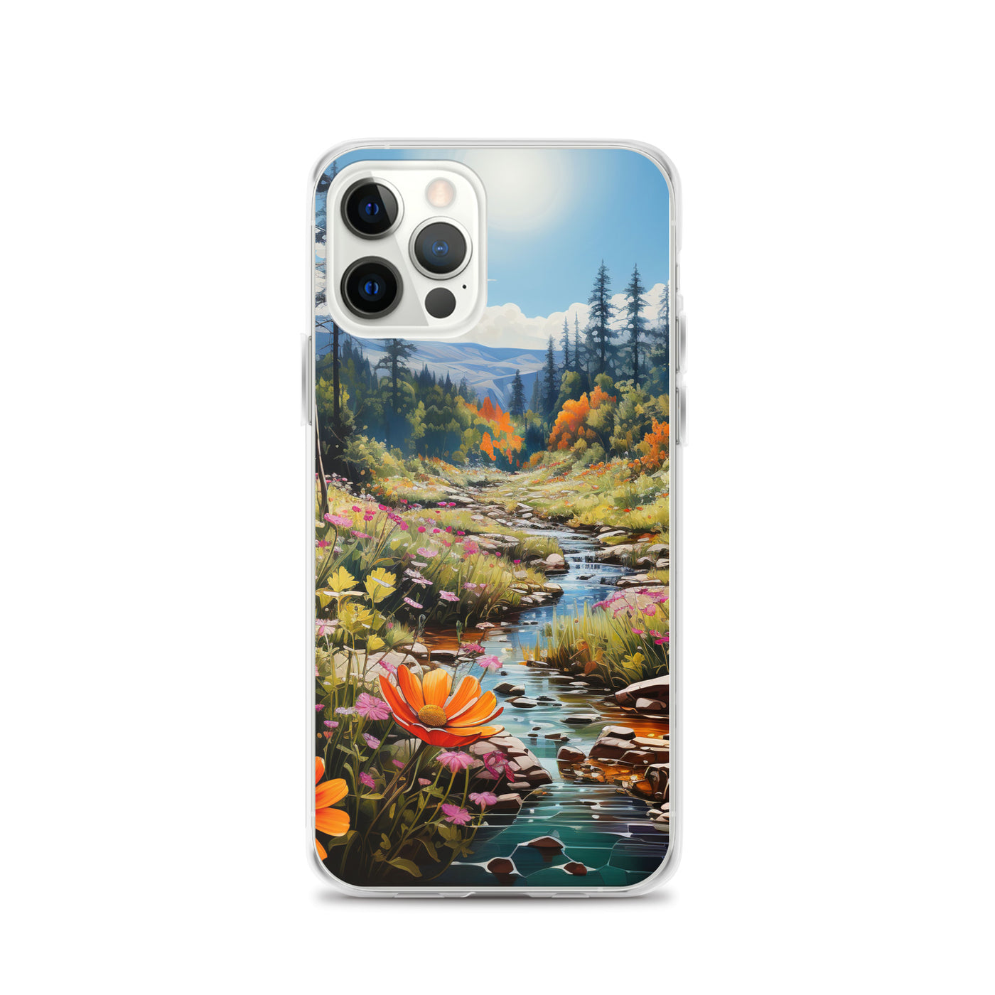 Berge, schöne Blumen und Bach im Wald - iPhone Schutzhülle (durchsichtig) berge xxx iPhone 12 Pro