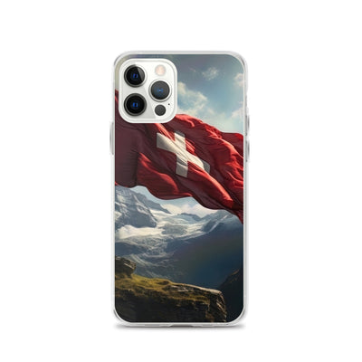 Schweizer Flagge und Berge im Hintergrund - Fotorealistische Malerei - iPhone Schutzhülle (durchsichtig) berge xxx iPhone 12 Pro