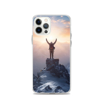 Mann auf der Spitze eines Berges - Landschaftsmalerei - iPhone Schutzhülle (durchsichtig) berge xxx iPhone 12 Pro