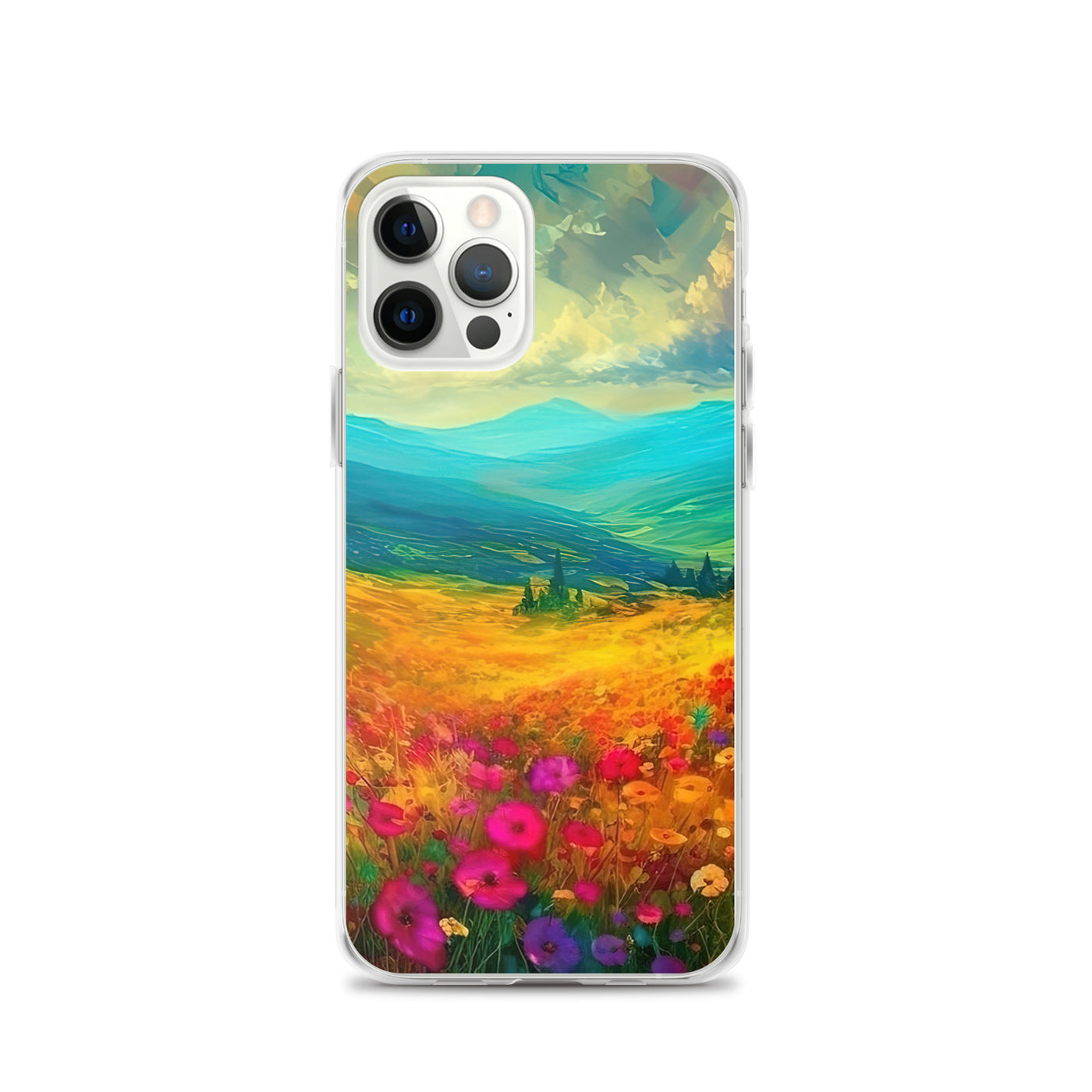 Berglandschaft und schöne farbige Blumen - Malerei - iPhone Schutzhülle (durchsichtig) berge xxx iPhone 12 Pro