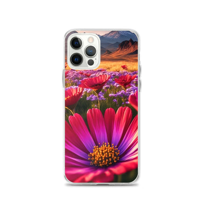 Wünderschöne Blumen und Berge im Hintergrund - iPhone Schutzhülle (durchsichtig) berge xxx iPhone 12 Pro