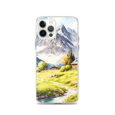 Epische Berge und Berghütte - Landschaftsmalerei - iPhone Schutzhülle (durchsichtig) berge xxx iPhone 12 Pro